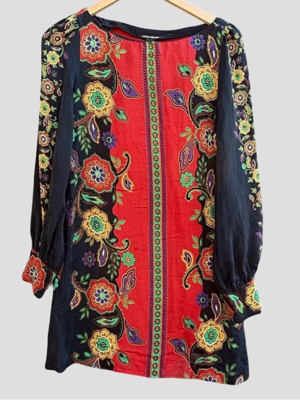 Lucky Brand Vintage Silk Mini Boho Floral Tunic Dress in Multicolor | Size XS